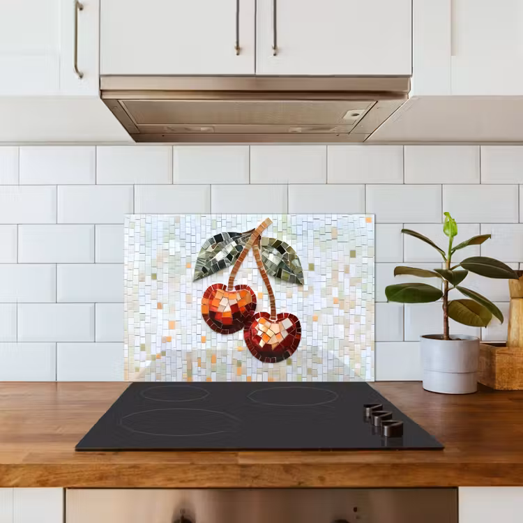 Spatscherm keuken - Kersen - Rood - Mozaïek - Blaadjes — 6