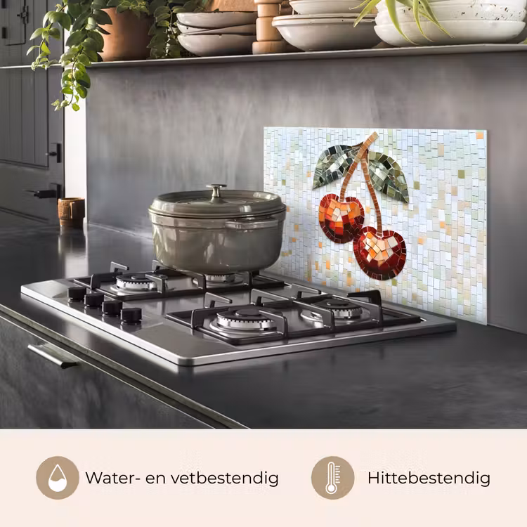 Spatscherm keuken - Kersen - Rood - Mozaïek - Blaadjes — 7