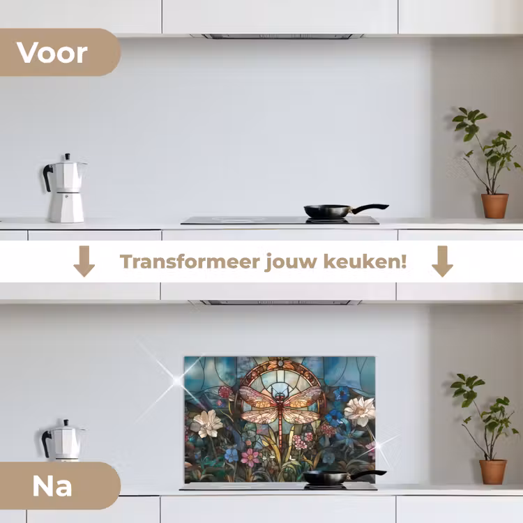 Spatscherm keuken - Libelle - Mozaïek - Bloemen - Kleurrijk — 3