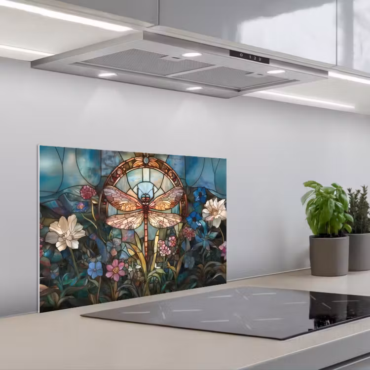 Spatscherm keuken - Libelle - Mozaïek - Bloemen - Kleurrijk — 5