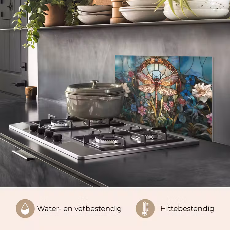 Spatscherm keuken - Libelle - Mozaïek - Bloemen - Kleurrijk — 7