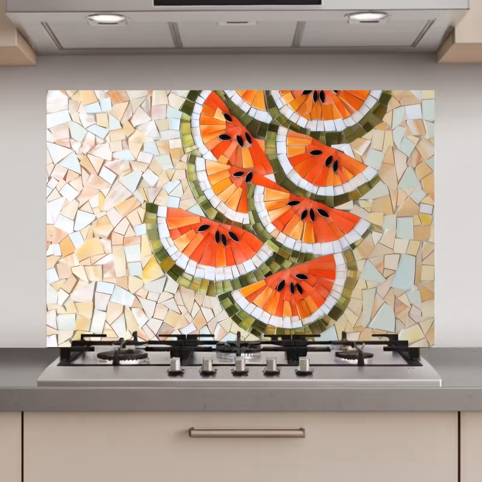 Spatscherm keuken - Mozaïek - Watermeloen - Rood - Pitten — 1