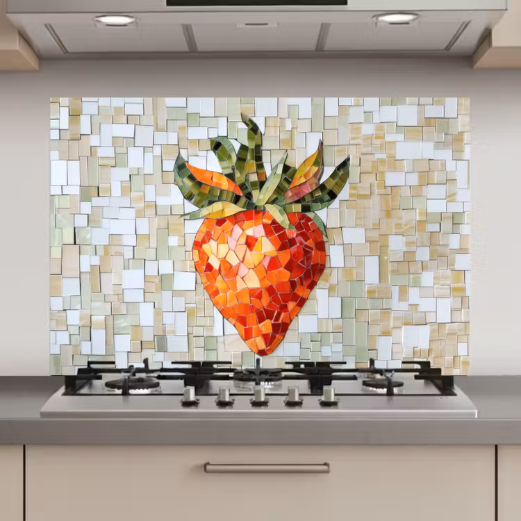 Spatscherm keuken - Aardbei - Rood - Mozaïek - Fruit — 1