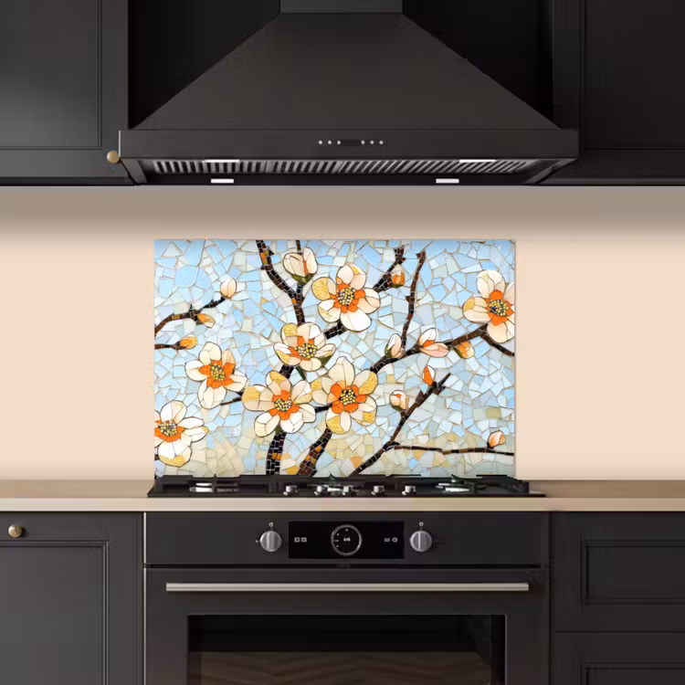 Spatscherm keuken - Bloesems - Wit - Mozaïek - Tak — 2