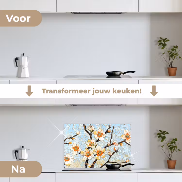 Spatscherm keuken - Bloesems - Wit - Mozaïek - Tak — 3