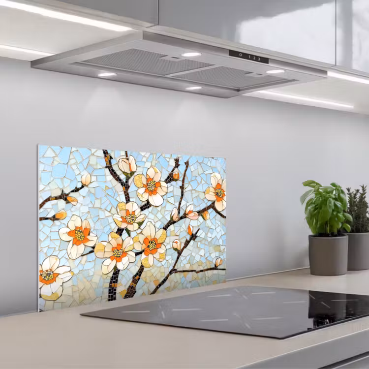 Spatscherm keuken - Bloesems - Wit - Mozaïek - Tak — 5