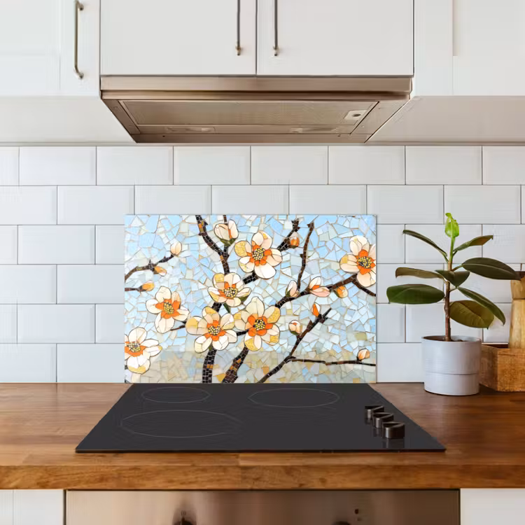 Spatscherm keuken - Bloesems - Wit - Mozaïek - Tak — 6