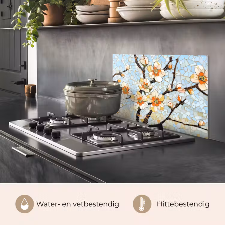 Spatscherm keuken - Bloesems - Wit - Mozaïek - Tak — 7