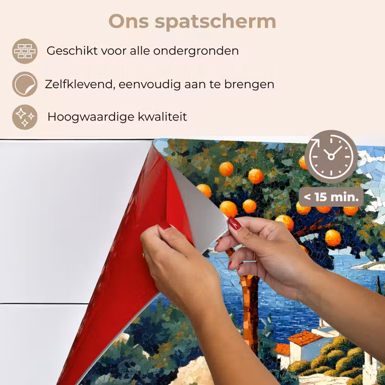 Spatscherm keuken - Huizen - Mozaïek - Sinaasappelbomen - Zee — 4