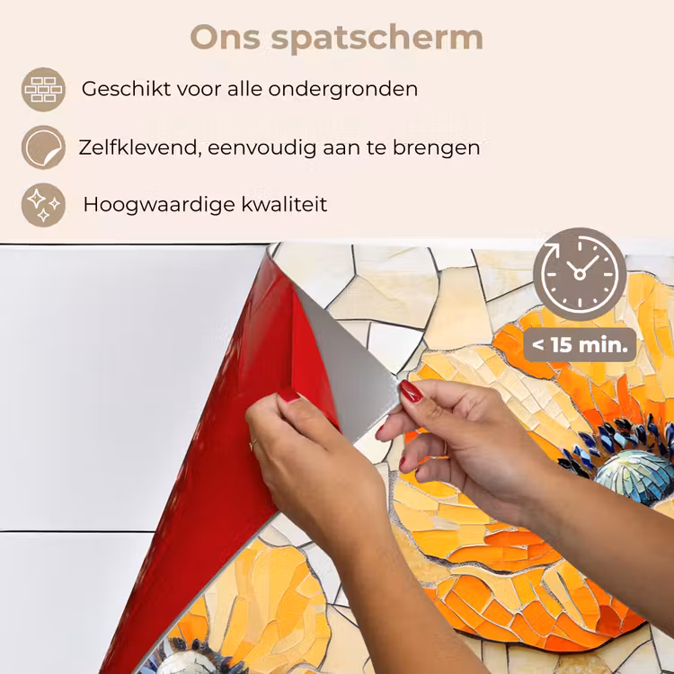 Spatscherm keuken - Klaprozen - Oranje - Mozaïek - Bladeren — 4