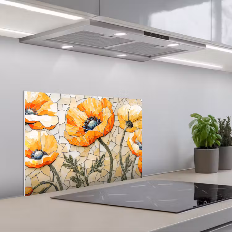 Spatscherm keuken - Klaprozen - Oranje - Mozaïek - Bladeren — 5