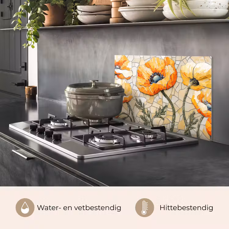Spatscherm keuken - Klaprozen - Oranje - Mozaïek - Bladeren — 7