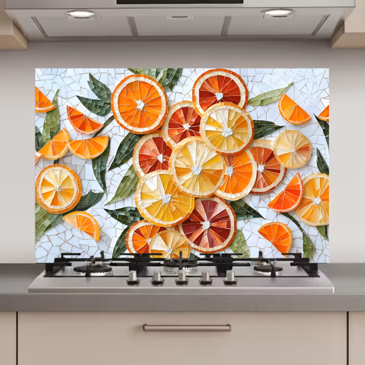 Spatscherm keuken - Schijfjes - Fruit - Oranje - Mozaïek — 1