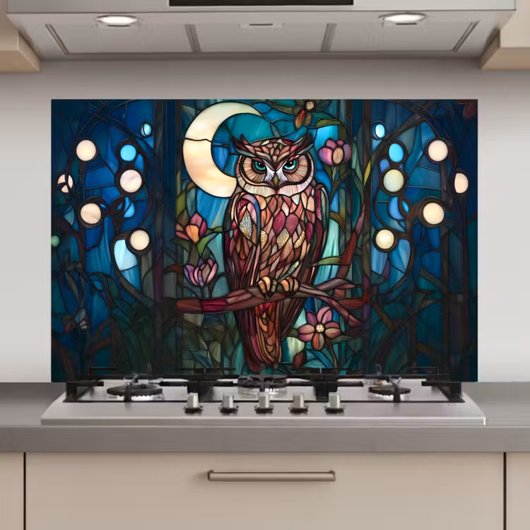Spatscherm keuken - Uil - Mozaïek - Maan - Nacht — 1