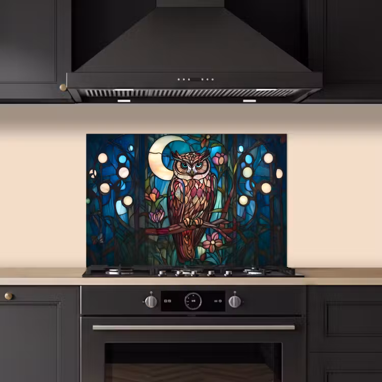 Spatscherm keuken - Uil - Mozaïek - Maan - Nacht — 2