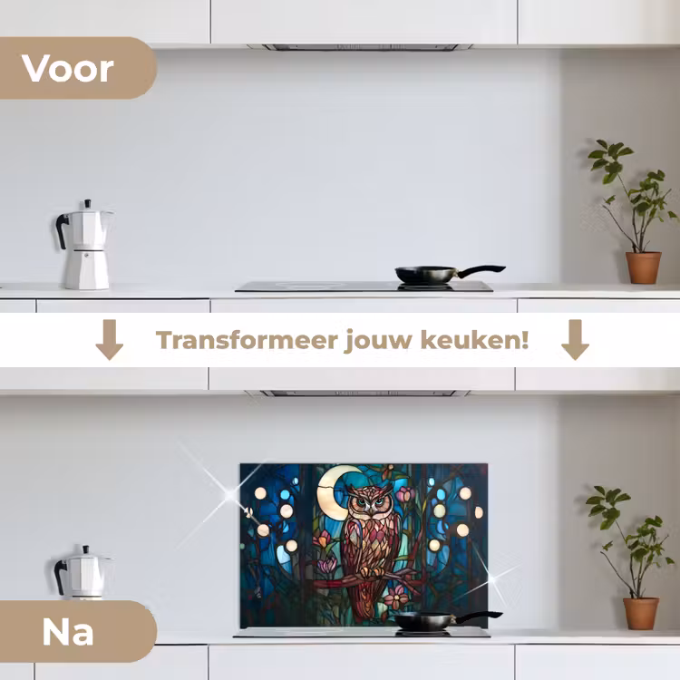 Spatscherm keuken - Uil - Mozaïek - Maan - Nacht — 3
