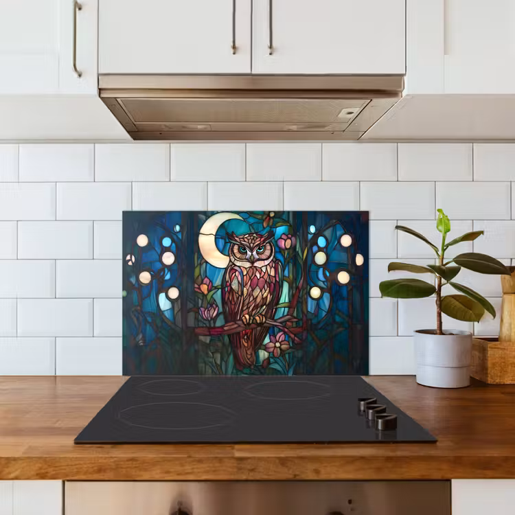 Spatscherm keuken - Uil - Mozaïek - Maan - Nacht — 6