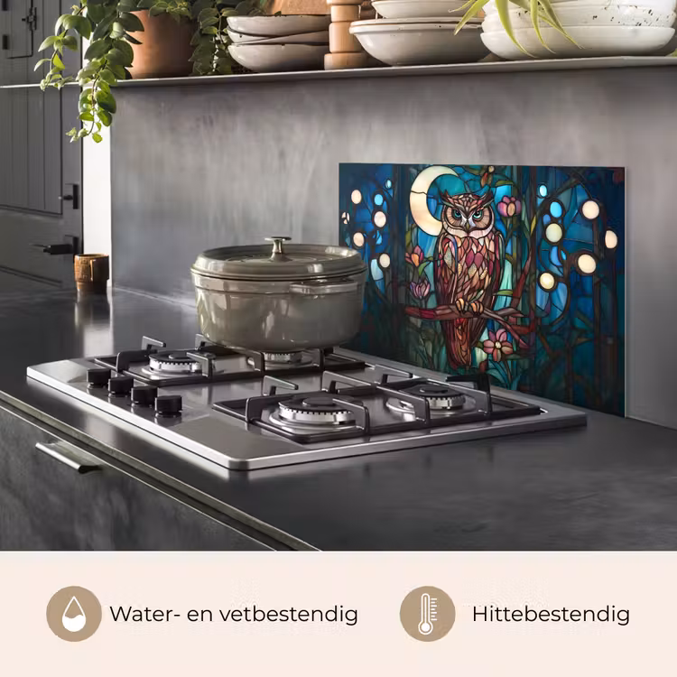 Spatscherm keuken - Uil - Mozaïek - Maan - Nacht — 7