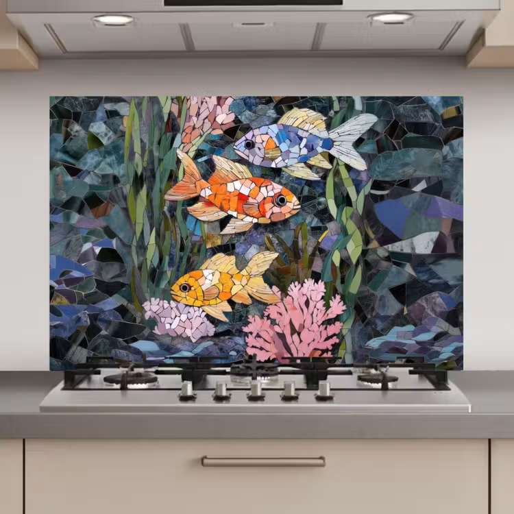 Spatscherm keuken - Vissen - Koraal - Zee - Mozaïek — 1