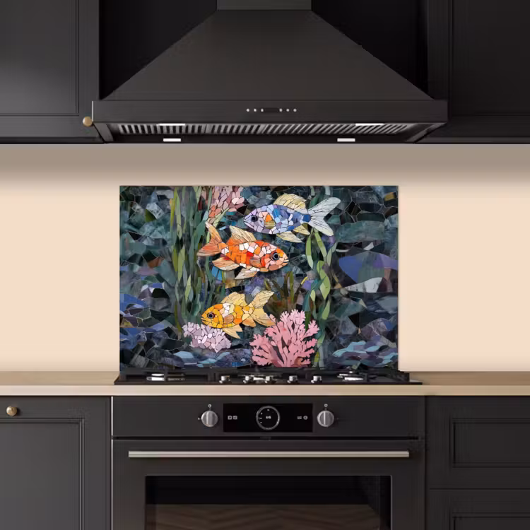 Spatscherm keuken - Vissen - Koraal - Zee - Mozaïek — 2