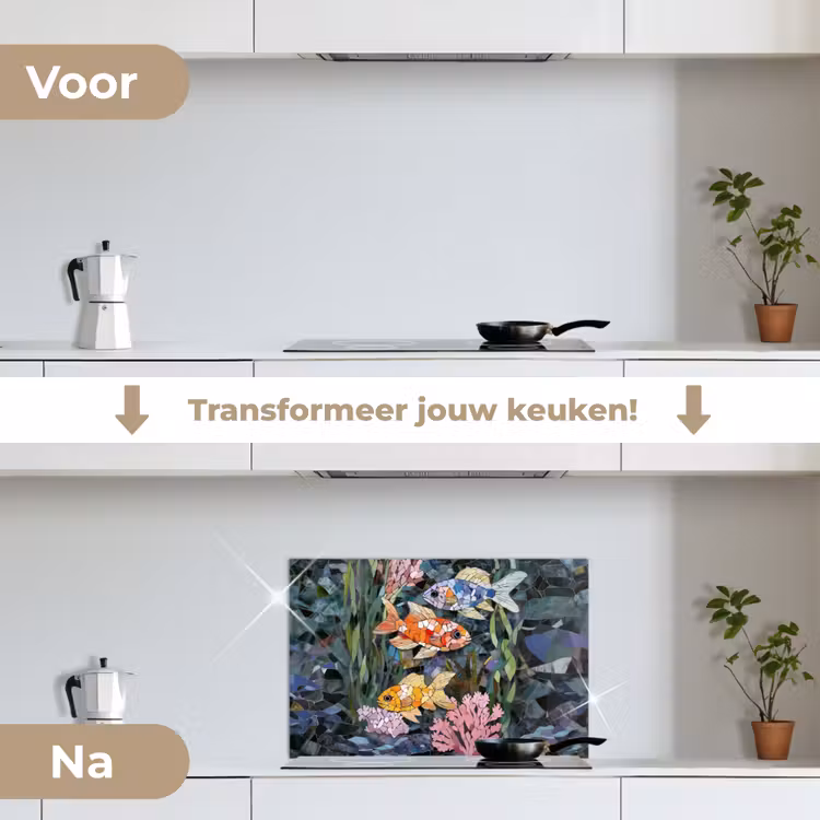 Spatscherm keuken - Vissen - Koraal - Zee - Mozaïek — 3