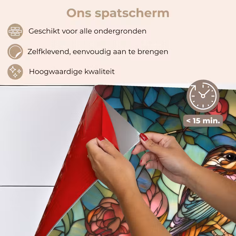Spatscherm keuken - Vogel - Tak - Rozen - Mozaïek — 4