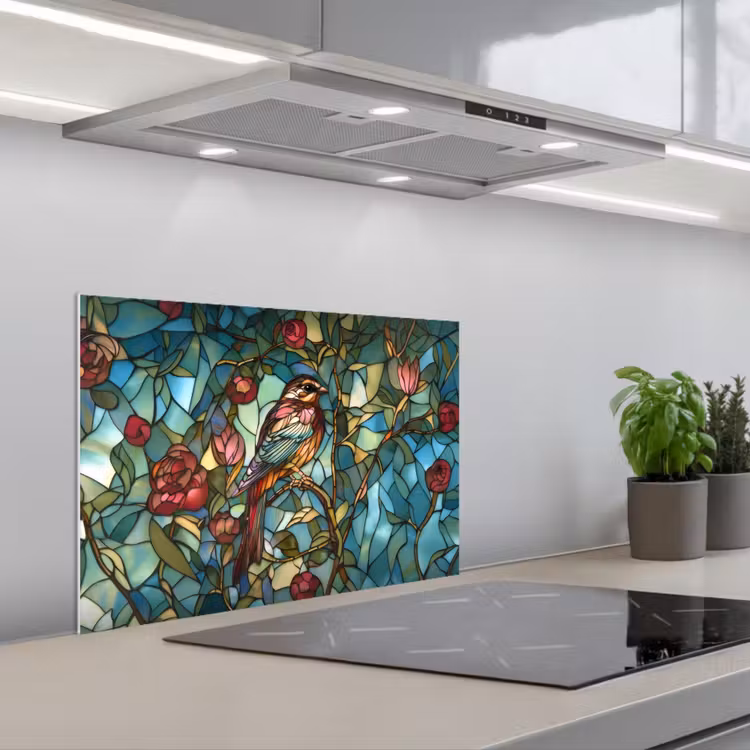 Spatscherm keuken - Vogel - Tak - Rozen - Mozaïek — 5