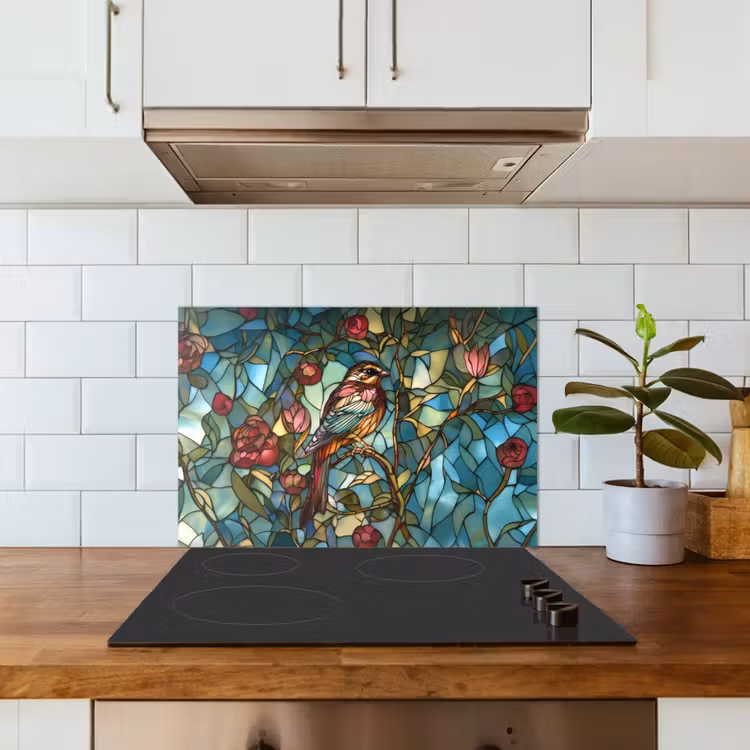 Spatscherm keuken - Vogel - Tak - Rozen - Mozaïek — 6
