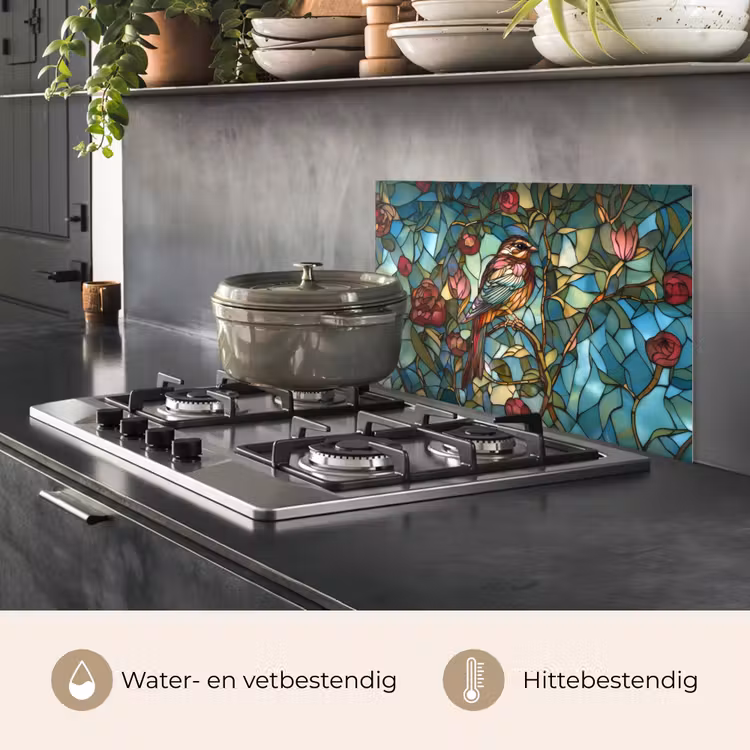 Spatscherm keuken - Vogel - Tak - Rozen - Mozaïek — 7