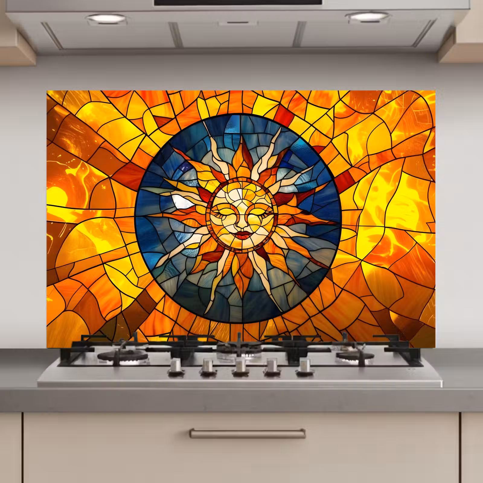Spatscherm keuken - Mozaïek - Zon - Geel - Cirkel — 1