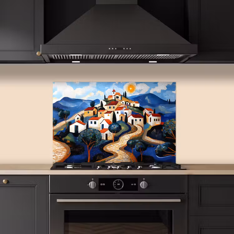 Spatscherm keuken - Dorp - Heuvelachtig - Zon - Mozaïek — 2