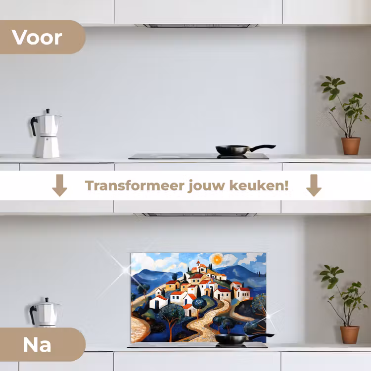 Spatscherm keuken - Dorp - Heuvelachtig - Zon - Mozaïek — 3