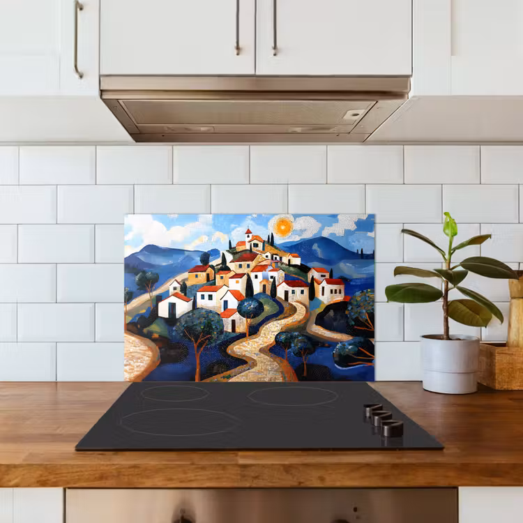 Spatscherm keuken - Dorp - Heuvelachtig - Zon - Mozaïek — 6