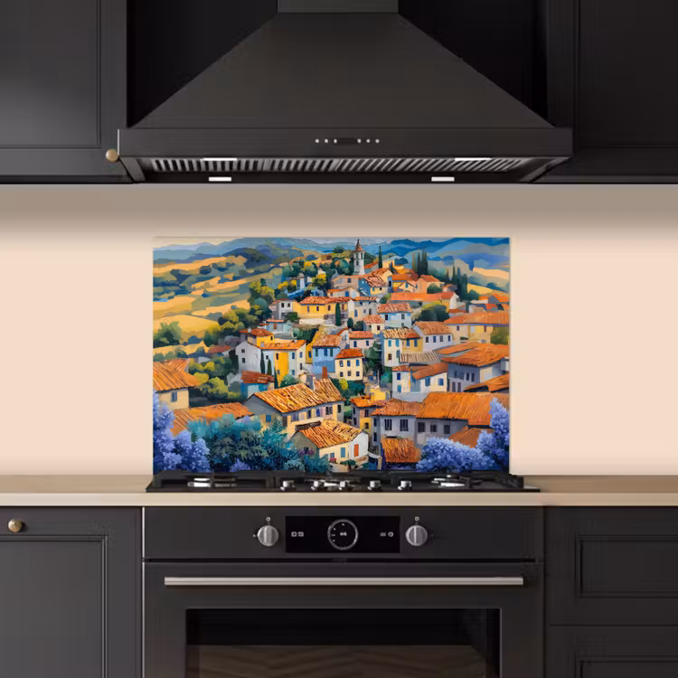 Spatscherm keuken - Dorp - Heuvels - Landschap - Bomen — 2