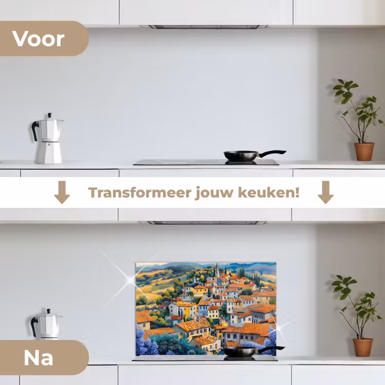 Spatscherm keuken - Dorp - Heuvels - Landschap - Bomen — 3