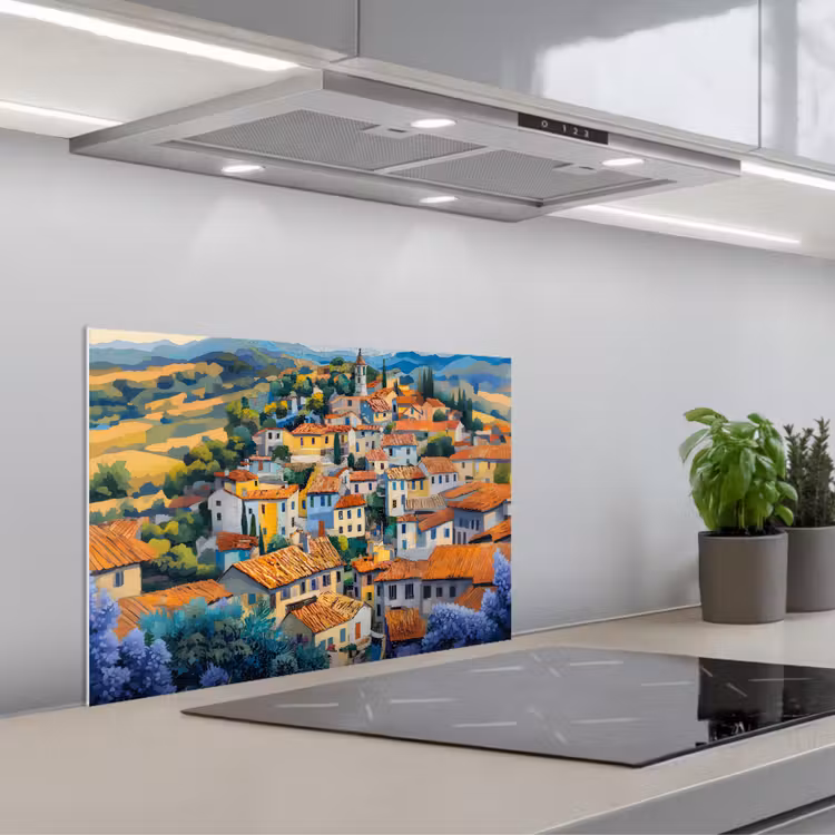 Spatscherm keuken - Dorp - Heuvels - Landschap - Bomen — 5