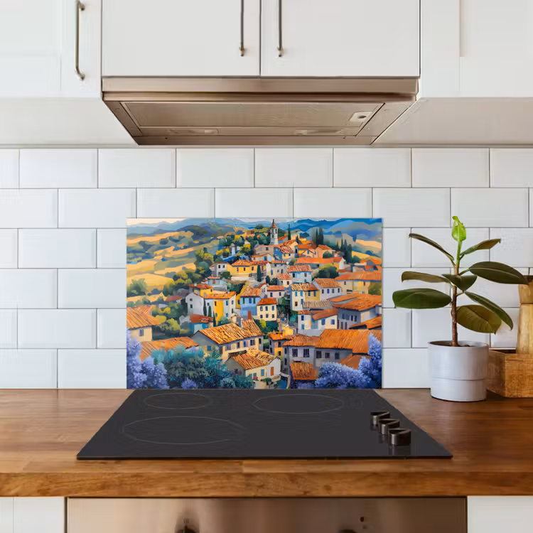 Spatscherm keuken - Dorp - Heuvels - Landschap - Bomen — 6