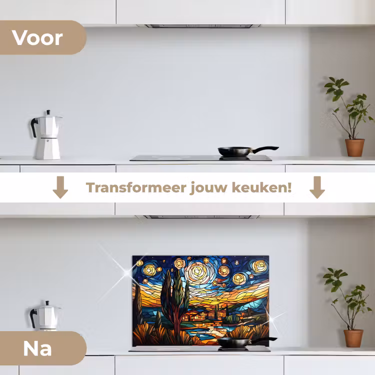 Spatscherm keuken - Hemel - Sterren - Mozaïek - Huizen — 3