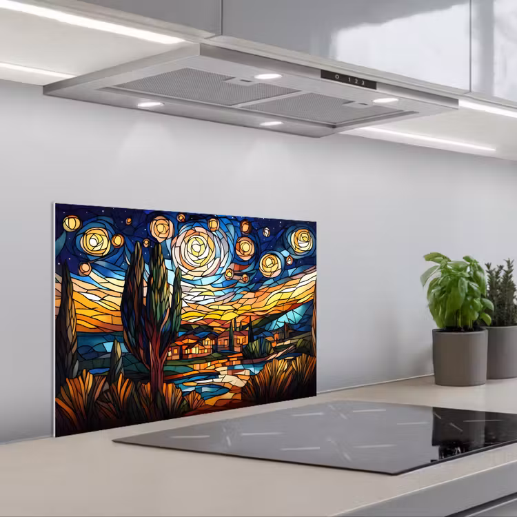 Spatscherm keuken - Hemel - Sterren - Mozaïek - Huizen — 5