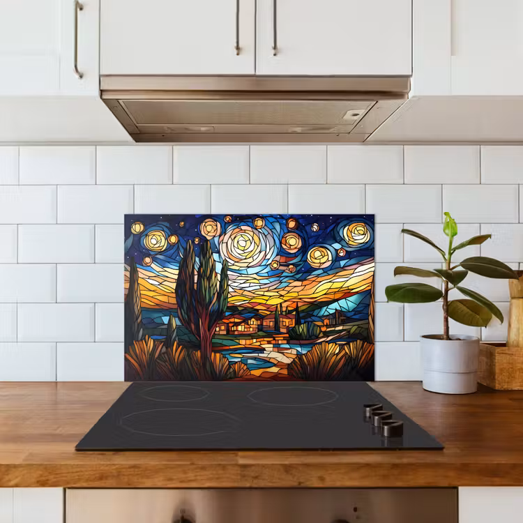 Spatscherm keuken - Hemel - Sterren - Mozaïek - Huizen — 6