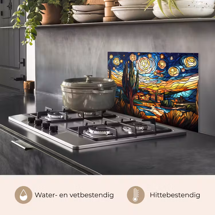 Spatscherm keuken - Hemel - Sterren - Mozaïek - Huizen — 7