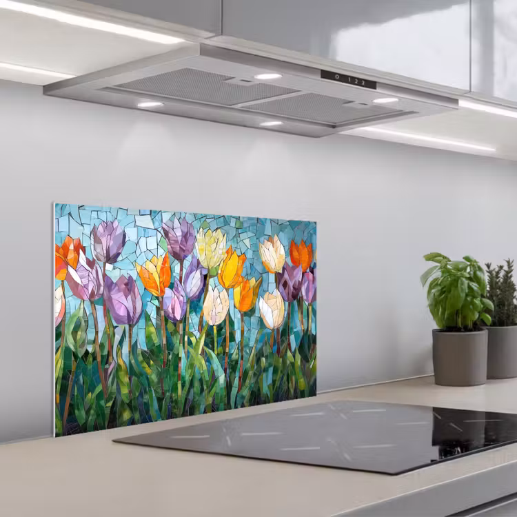 Spatscherm keuken - Mozaïek - Veld - Tulpen - Kleurrijk — 5