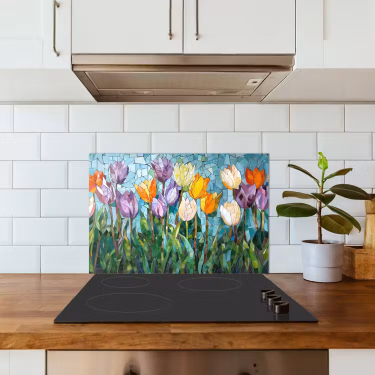 Spatscherm keuken - Mozaïek - Veld - Tulpen - Kleurrijk — 6
