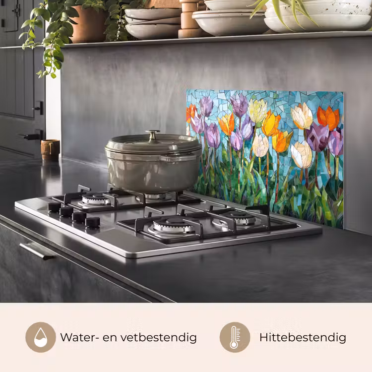 Spatscherm keuken - Mozaïek - Veld - Tulpen - Kleurrijk — 7