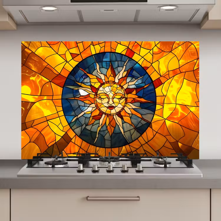Spatscherm keuken - Mozaïek - Zon - Geel - Cirkel — 1