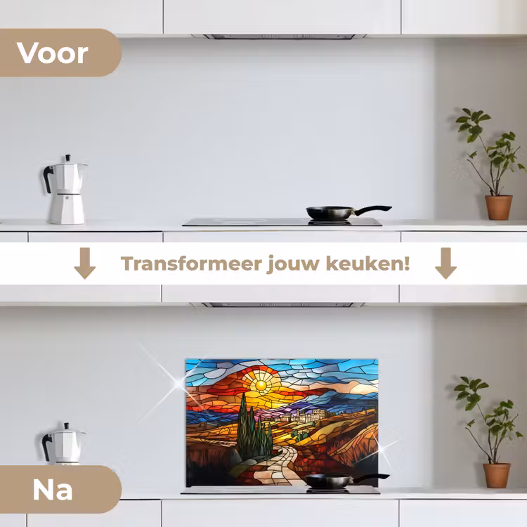 Spatscherm keuken - Mozaïek - Zon - Landschap - Dorp — 3