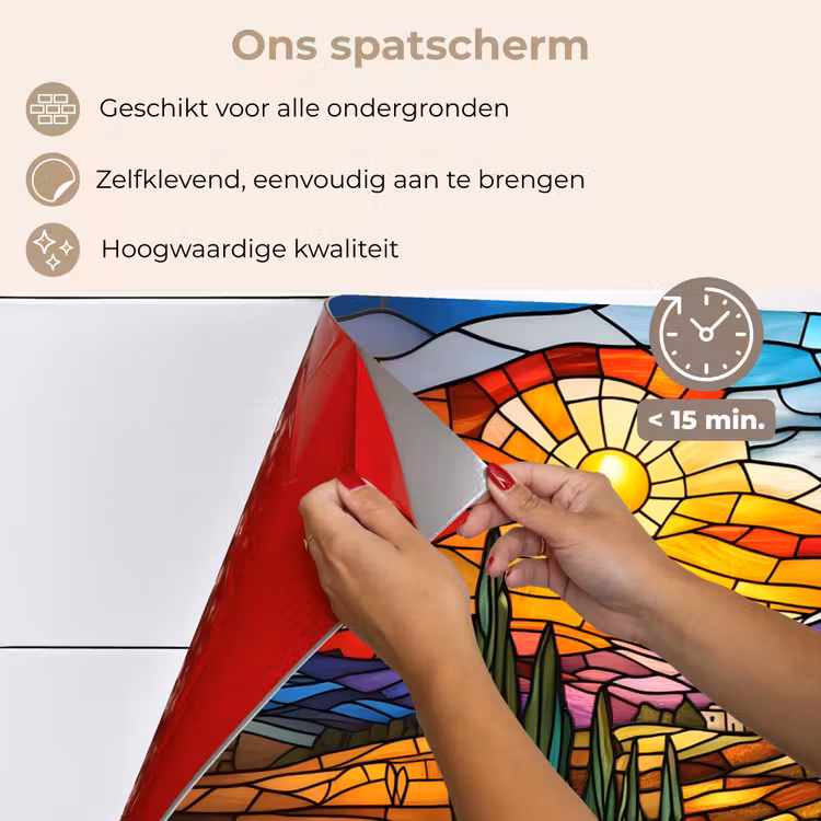 Spatscherm keuken - Mozaïek - Zon - Landschap - Dorp — 4