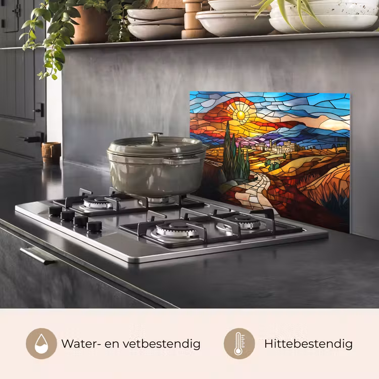 Spatscherm keuken - Mozaïek - Zon - Landschap - Dorp — 7