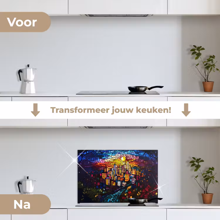 Spatscherm keuken - Stad - Maan - Mozaïek - Kleurrijk — 3