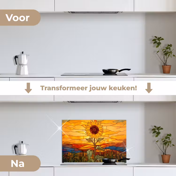 Spatscherm keuken - Zonnebloem - Mozaïek - Zonsondergang - Geel — 3